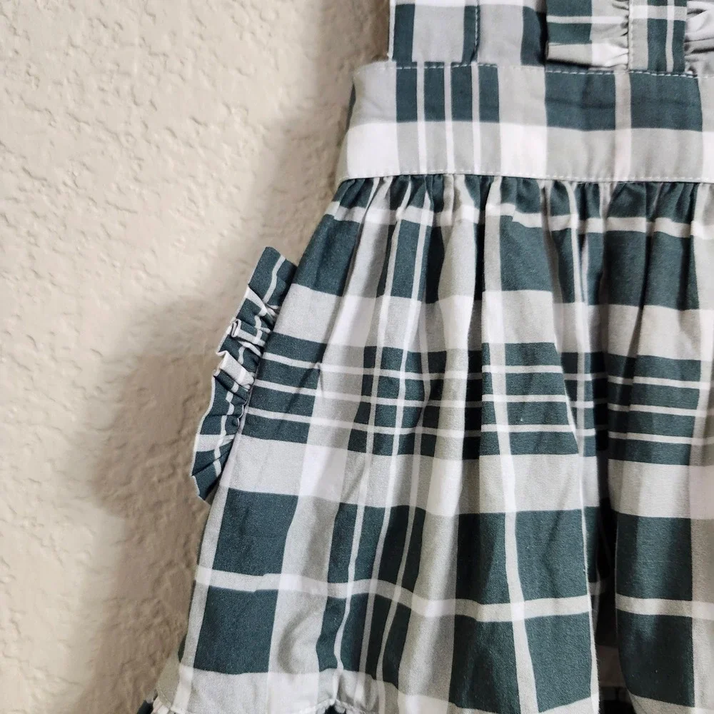 NEW Kate Quinn Girls‎ 12-18M Penelope Green Plaid Pinafore Dress and Bonnet Set